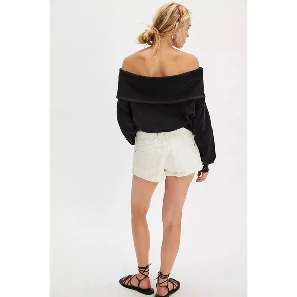 Free People Off Chill Sweatshirt Tunic Top Off Shoulder Longline Fit L 284539
